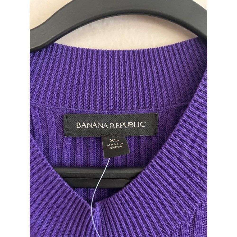 Banana Republic Ribbed Bodycon Long Sleeve Dress SZ XS Purple Stretch - Picture 5 of 12